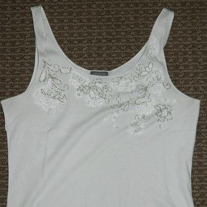 Ann Taylor Beaded White Tank Top